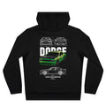 Grüner Dodge Challenger Hoodie mit Illustration | Rückendruck mit Muscle-Car-Motiv