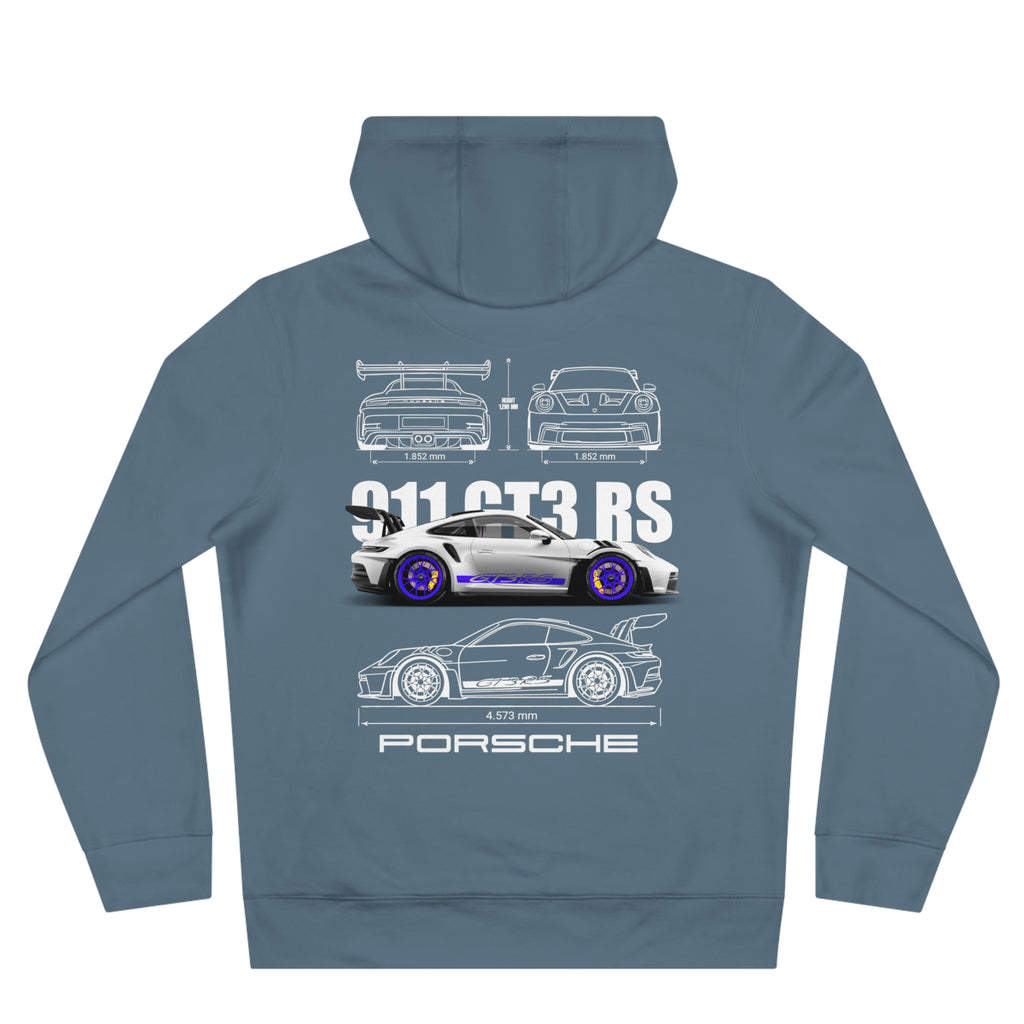 Porsche 911 GT3 RS Auto-Hoodie | Rennweiß/Blau
